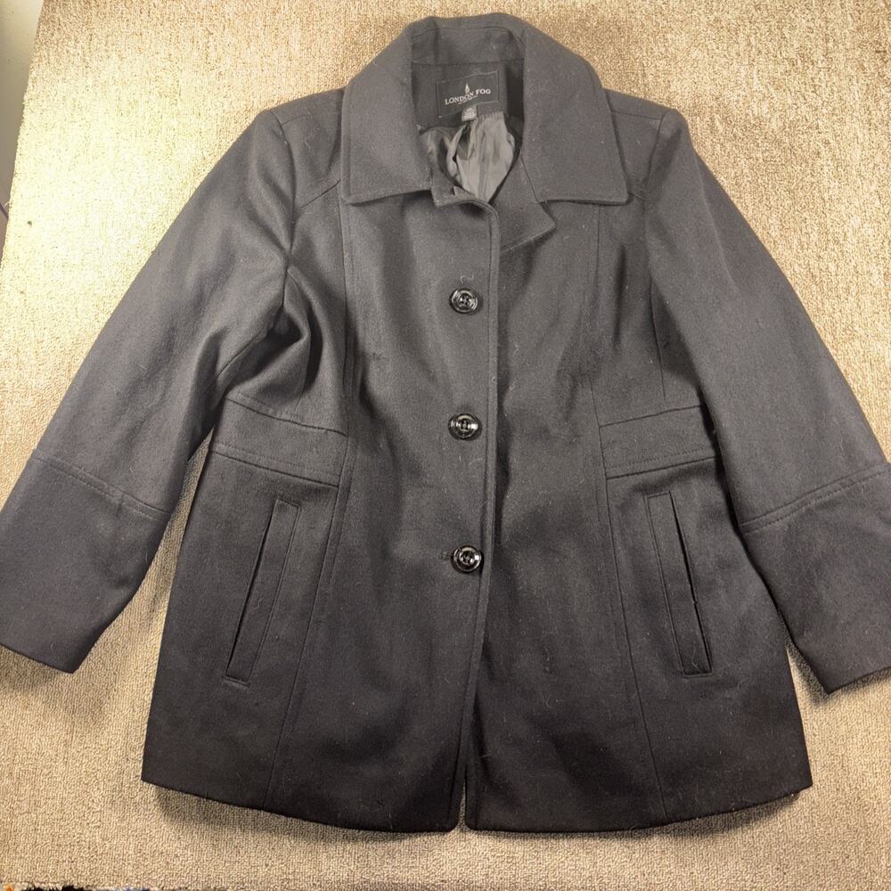 London Fog Women’s Pea Coat Black Thigh Length XL